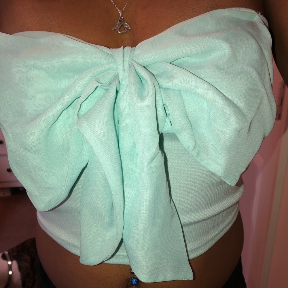 Teal Bow Tie Crop Top.